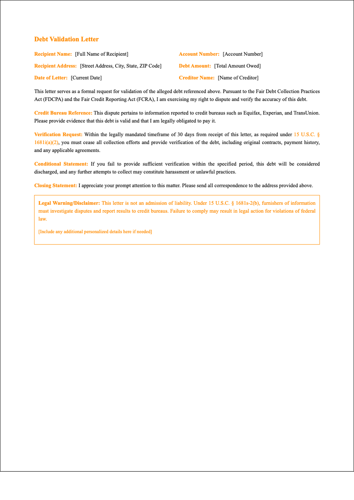 Debt verification letter template for disputing credit report errors_variant_2